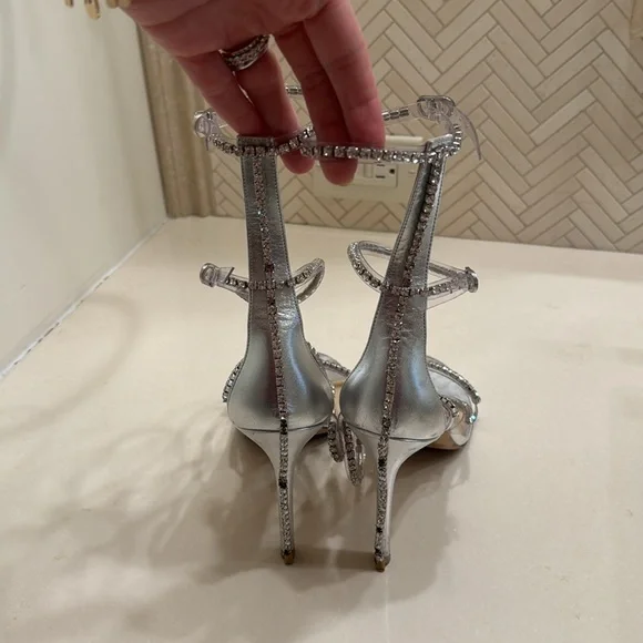 Stuart Weitzman heels size 8 38 silver diamonds nudistglam 100 gladiator sandal - Picture 6 of 11